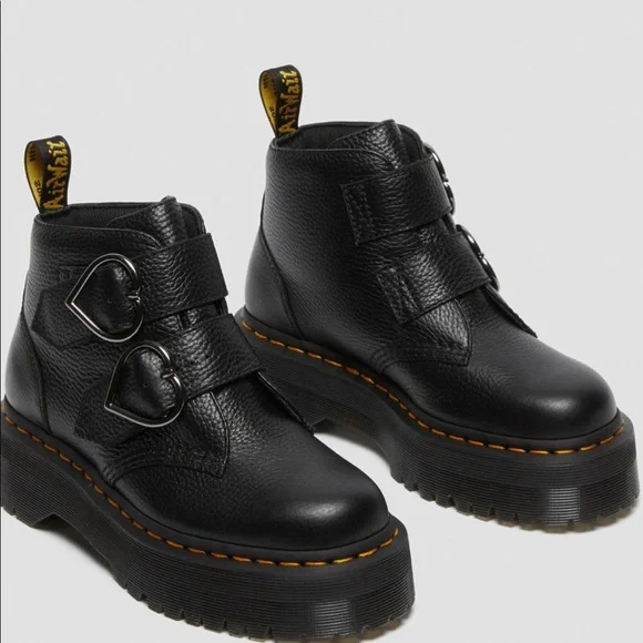 - Dr MARTENS DEVON HEART LEATHERS PLATFORM BLACK BOOTS - Picture 4 of 16